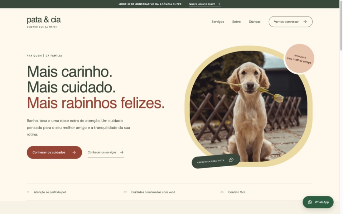 Prévia real do modelo pata & cia para Pet shop e banho e tosa
