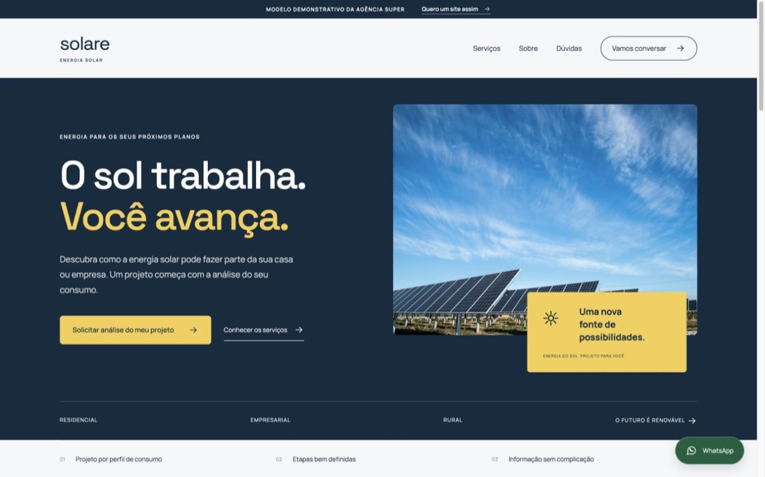 Prévia real do modelo solare para Energia solar
